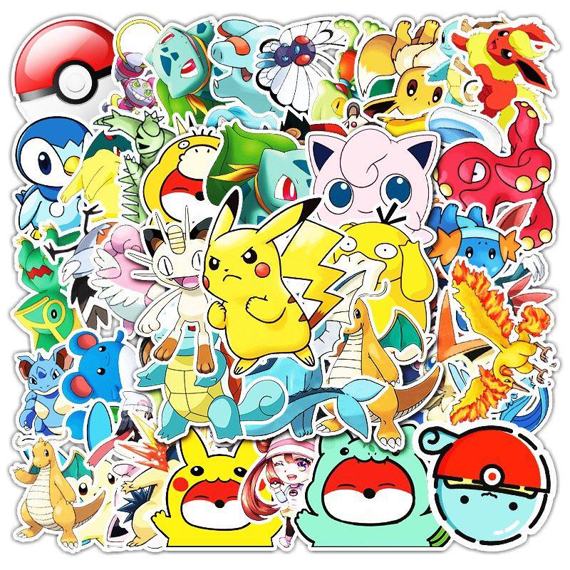 Set 50 sticker hình pokemon, pikachu dễ thương, chống thấm nước, bóc dán dễ dàng