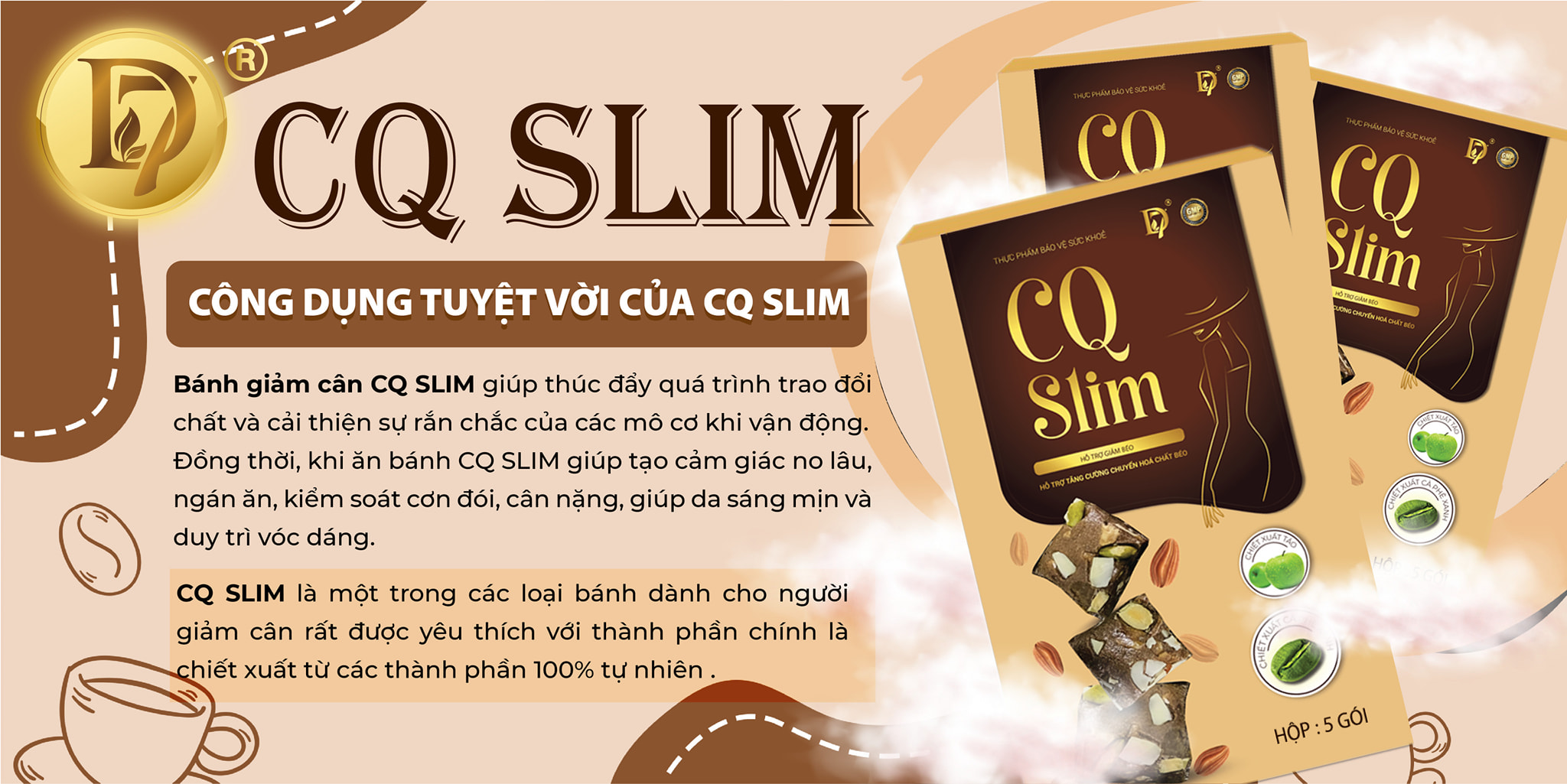 Combo 3 hộp bánh giảm cân CQ slim D7, giảm từ 2 đến 5 cân sau khi dùng 1 hộp - Hộp quà tặng giảm cân ( hộp 5 bánh )