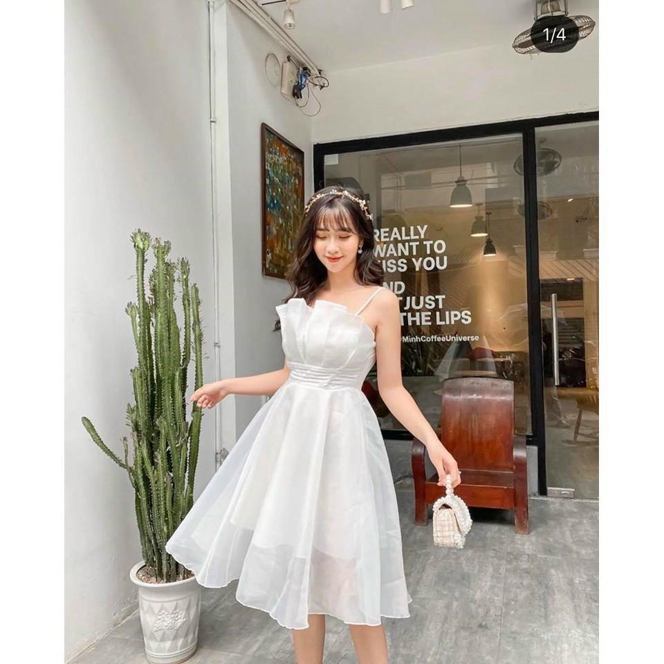 Váy trắng xếp ly ngực con sò dáng xòe CHAMY DRESS - V024