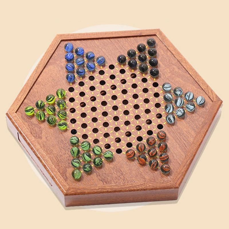 Wooden Chinese Checkers Set with Storage Drawer Children Adults Chess Board Game