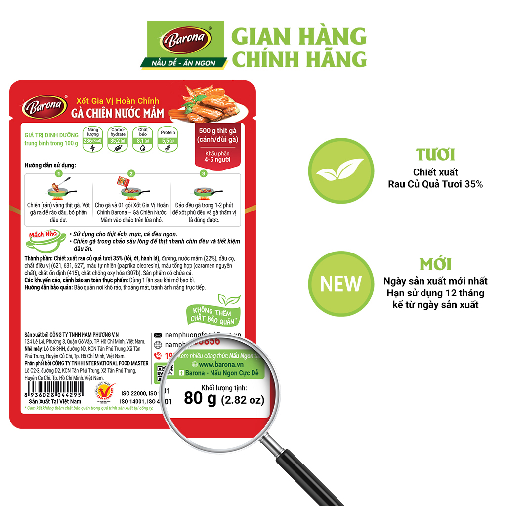 Combo 3 gói Xốt Gia vị hoàn chỉnh Barona - Gà Chiên Nước Mắm 80gr