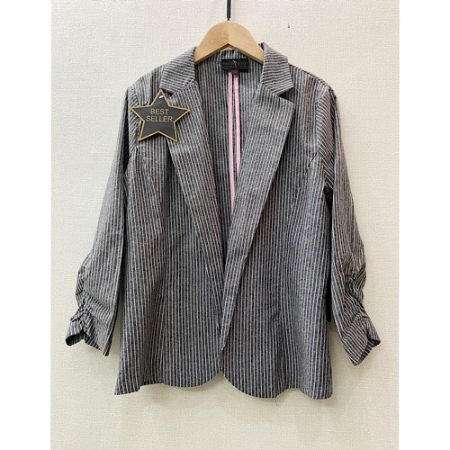 Áo Vest Blazer Nữ Linen Sọc Xám Tay Lỡ Rút