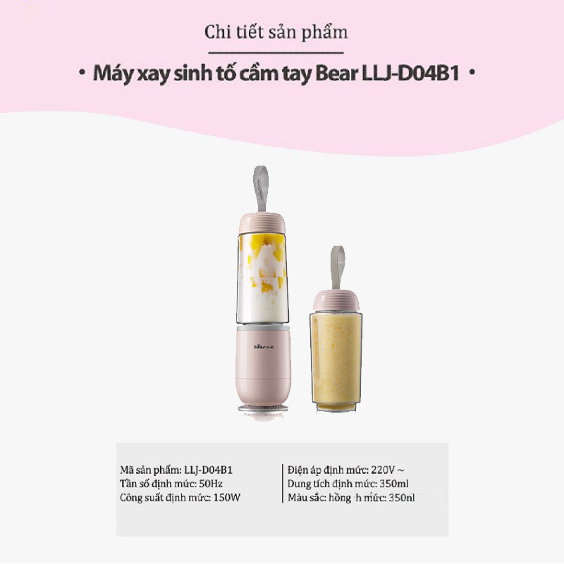 Máy xay sinh tố mini Bear LLJ-D04B1 - Chỉ 4 bước có ngay ly nước trái cây thơm ngon - Hàng chính hãng