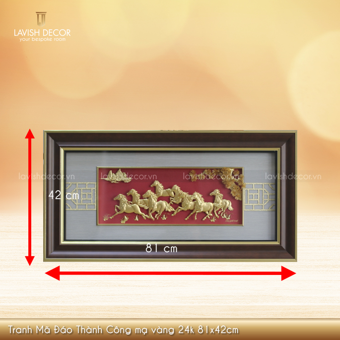 Tranh Mã Đáo Thành Công mạ vàng 24k 81x42cm