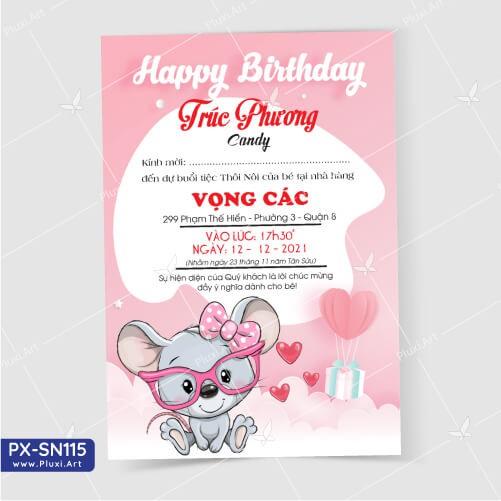 Thiệp thôi nôi – sinh nhật Pluxi bé Gái tuổi Chuột PX_SN115