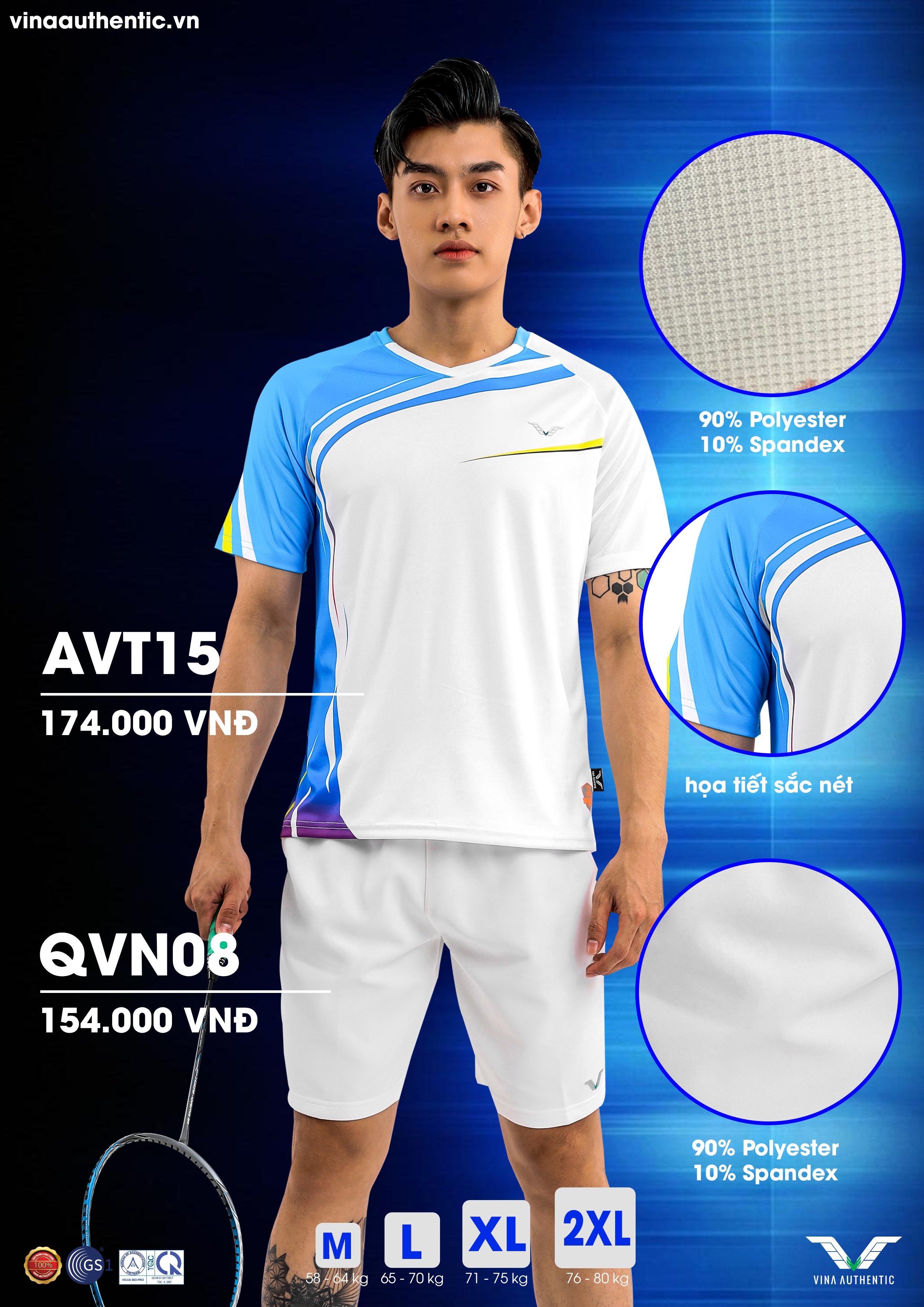 SET THỂ THAO NAM SVNAVT15 VINA AUTHENTIC CAO CẤP, CO GIẢN, THẤM HÚT MỒ HÔI, FORM CHUẨN