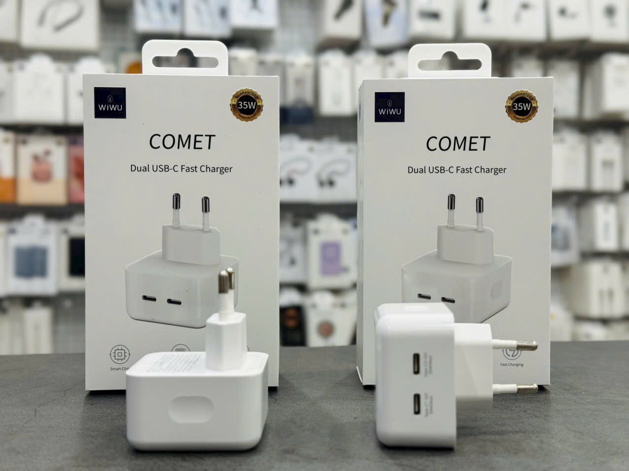 CỦ SẠC NHANH WIWU WI-U010 COMET DUEL USB- C 35W cho điện thoại, máy tính bảng sạc nhanh PD kép - Hàng chính hãng