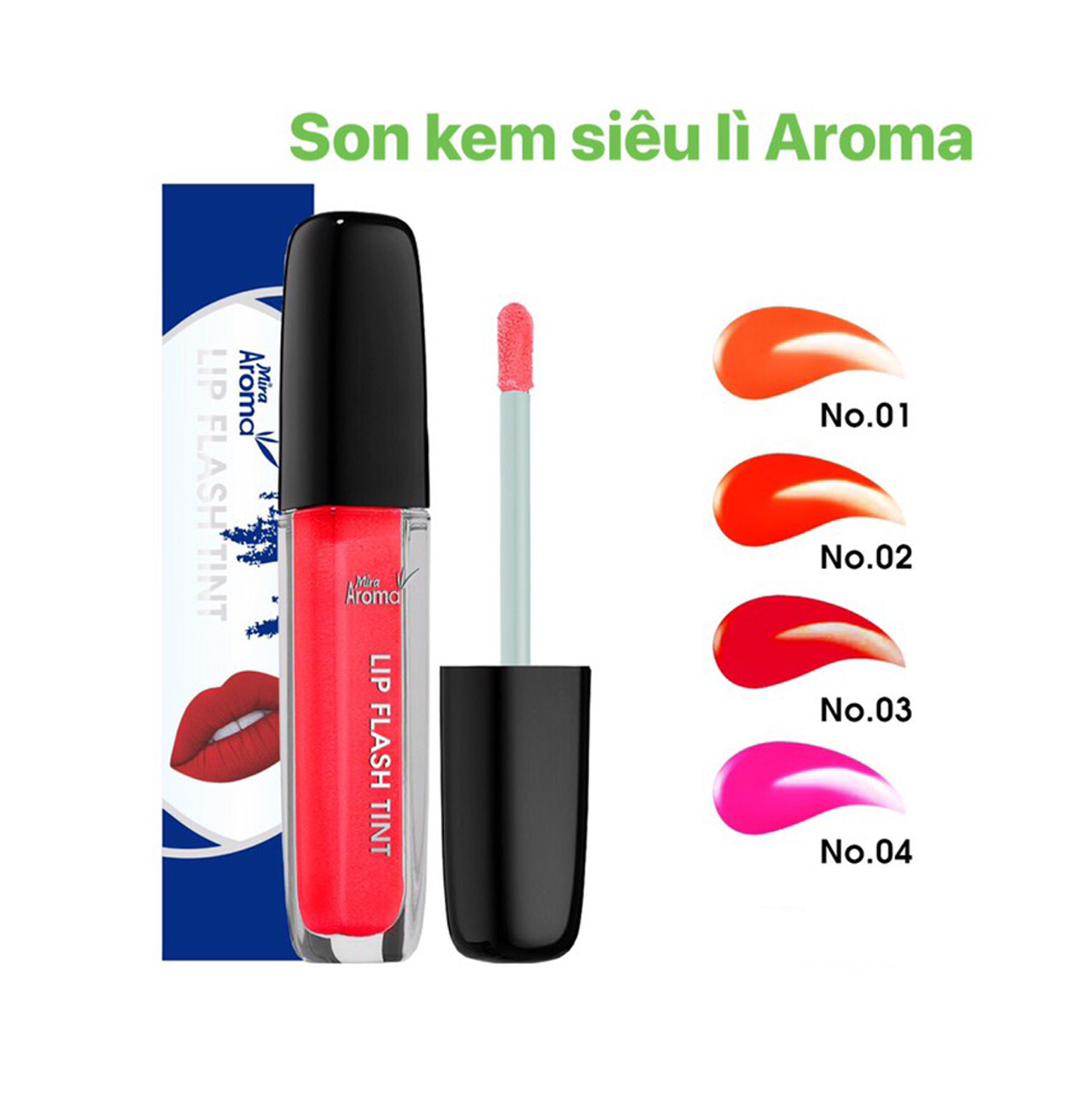 Son kem siêu lì Aroma Lip Flash Tint Hàn Quốc No.4 Màu hồng tặng kèm móc khóa