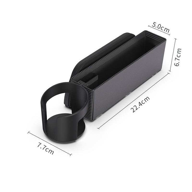 Khuyến mãi - Hộp đựng đồ để khe ô tô có khay đựng ly nước sợi Carbon