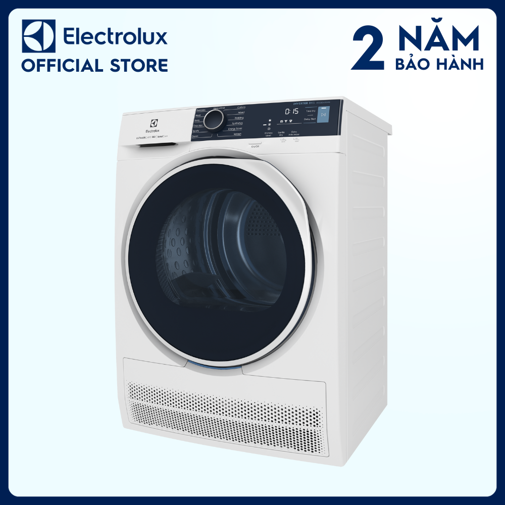 [Free Giao lắp] Máy sấy ngưng tụ Electrolux 8kg EDC804P5WB - Lồng giặt chuyển động đảo chiều, giảm nhăn, giảm phai màu, tiết kiệm, bảo vệ áo quần [Hàng chính hãng]