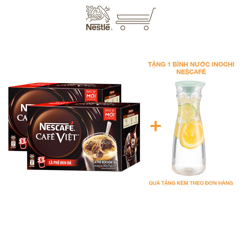 [Tặng 1 bình nước] Combo 2 hộp cà phê hòa tan Nescafé café Việt đen đá (Hộp 15 gói x 16g)