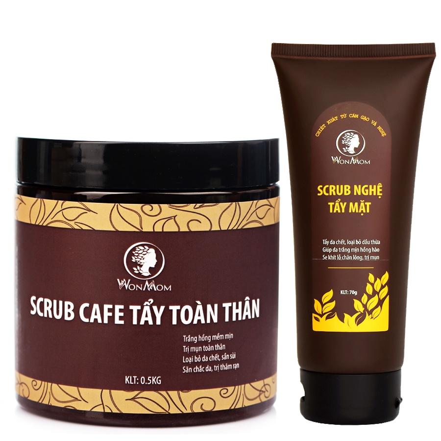 Bộ tẩy tế bào chết toàn diện Wonmom ( 1 Scrub nghệ tẩy mặt + 1 Scrub café tẩy toàn thân )