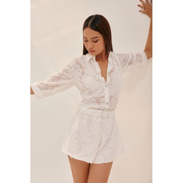 Nene Clothing - Playsuit trắng tay lửng