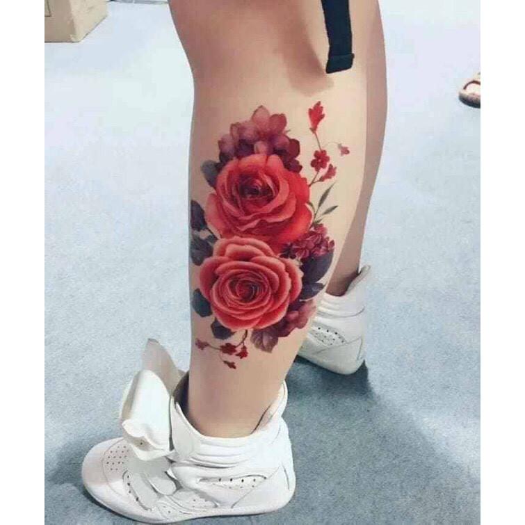 Hình xăm dán hoa hồng mẫu to cao cấp 10x20cm