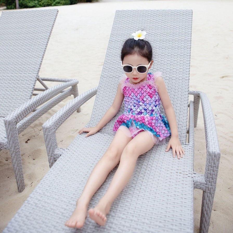 Đồ bơi trẻ em dành cho bé gái Bikini liền thân cho nữ vảy cá chân váy xoè hai dây phối ren