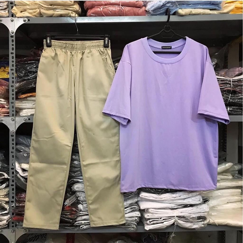 Áo Thun Trơn Unisex Basic tay lỡ form rộng Unisex 38-75kg Nam Nữ