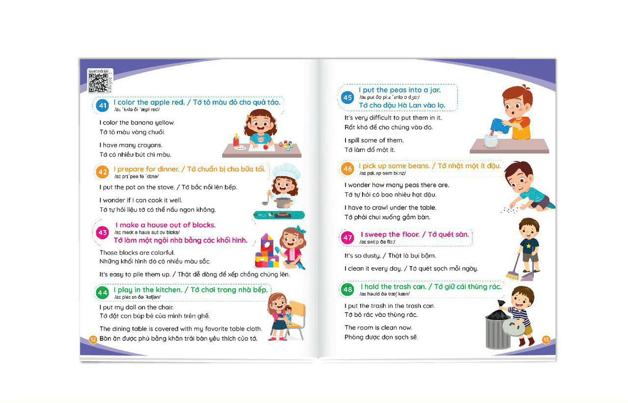 Sách 900 Câu Tiếng Anh Giao Tiếp Thường Dùng Hàng Ngày - Cẩm Nang Cho Mẹ Cùng Con Học Tiếng Anh Mỗi Ngày (Kèm File Nghe)