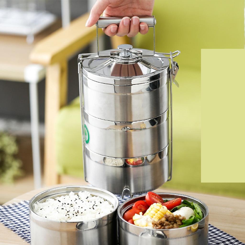 2x Stainless Steel Food Containers Stacking Lunch Box Bento Carrier 3 Tier