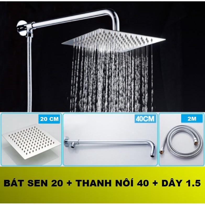 Đủ bộ bát sen VUÔNG tắm đứng kèm dây nối bằng Inox sáng bóng tiện lợi gồm bát sen cần treo bát và dây sen