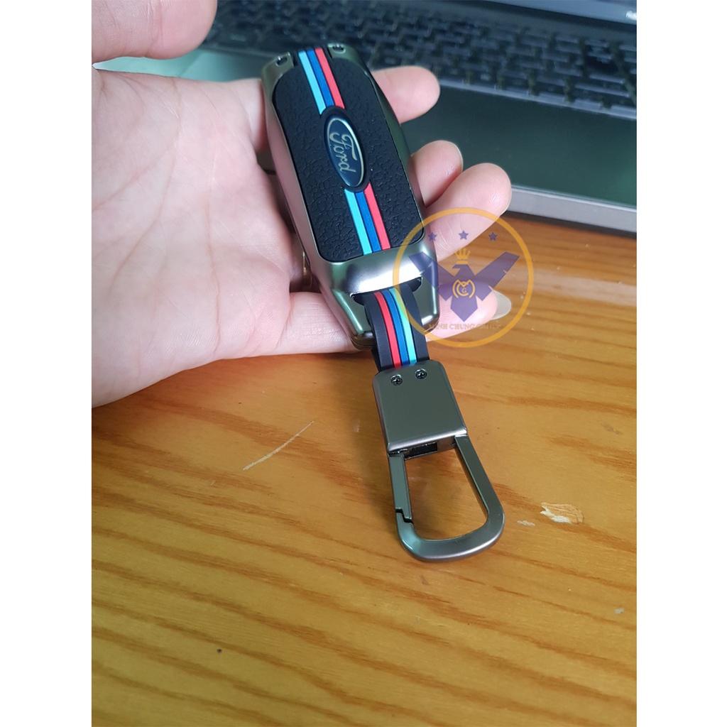 Ốp chìa khóa Titan,kèm móc khóa cao cấp cho xe Ford Ranger - chìa thông minh Smartkey