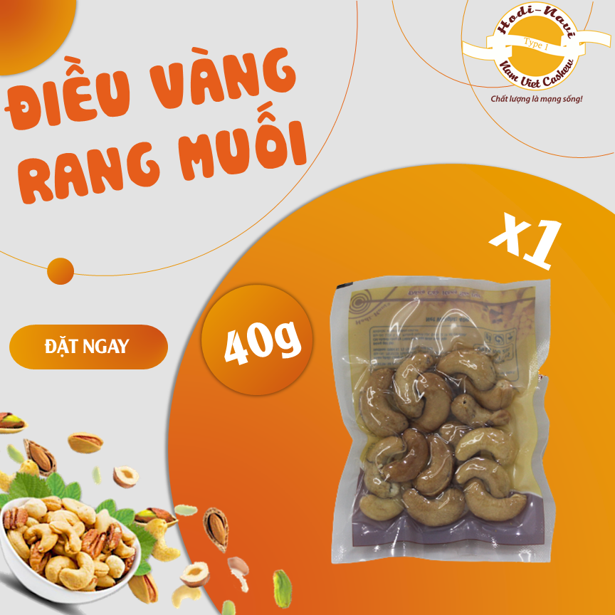 Điều vàng rang muối/ điều bóc vỏ Hodi- NaVi túi hút chân không 40g