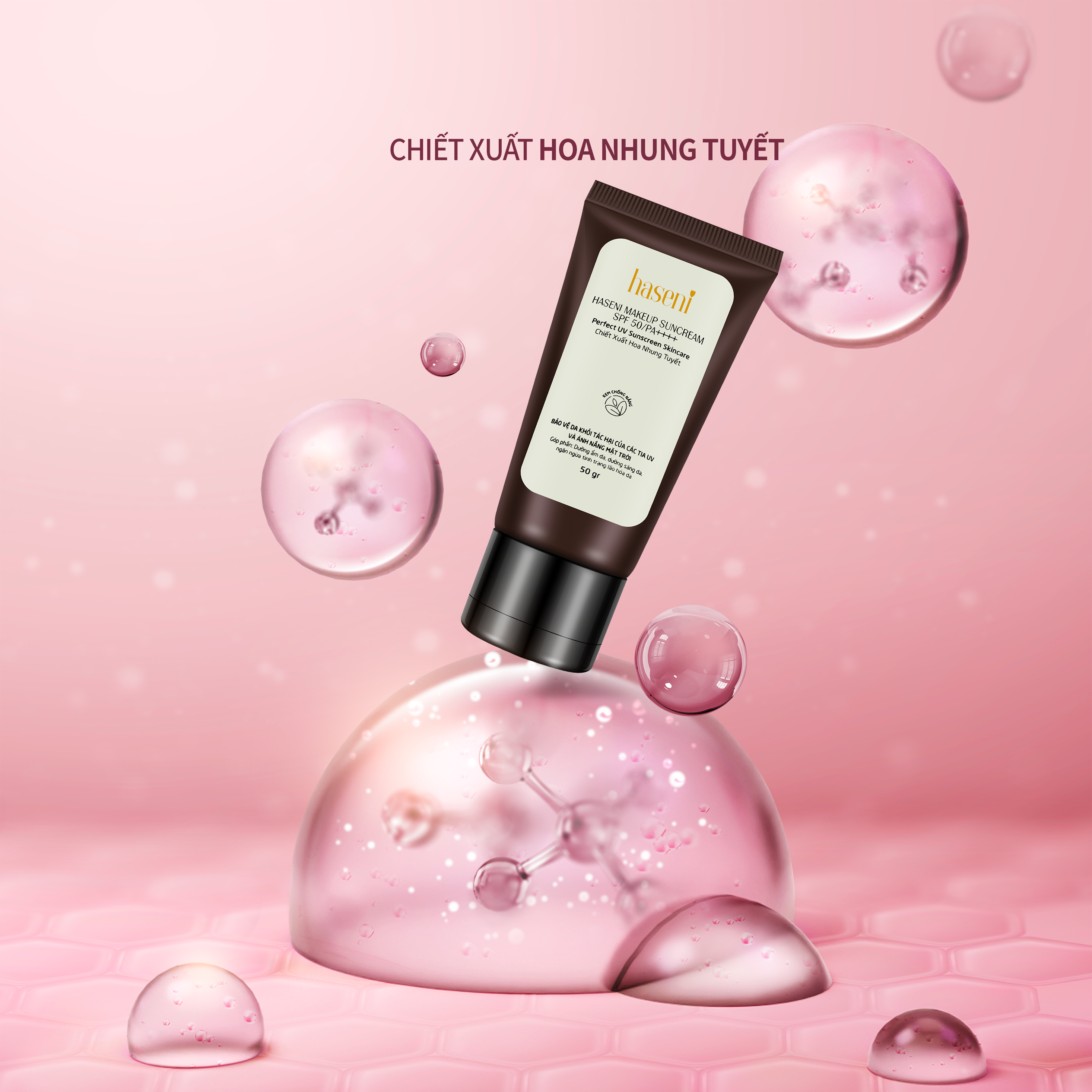 Kem chống nắng Makeup Haseni SPF 50/PA++++50g, nâng tone dưỡng trắng