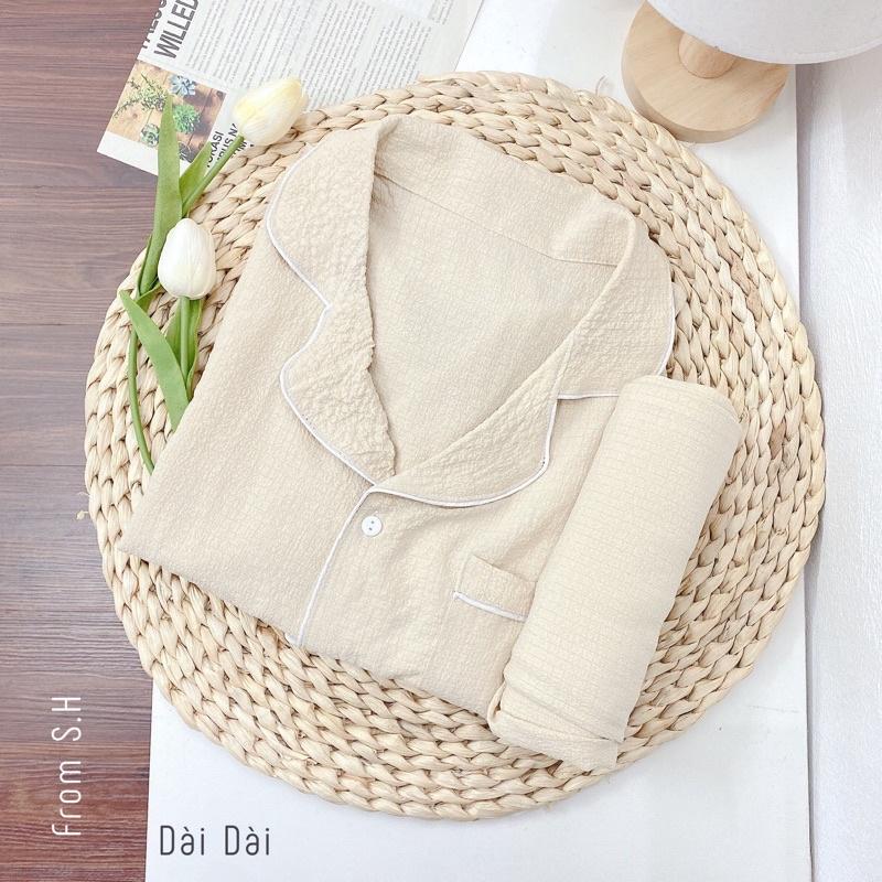 Bộ đồ ngủ nữ dài tay, bộ đồ pizama chất liệu xốp đũi Hàn mề