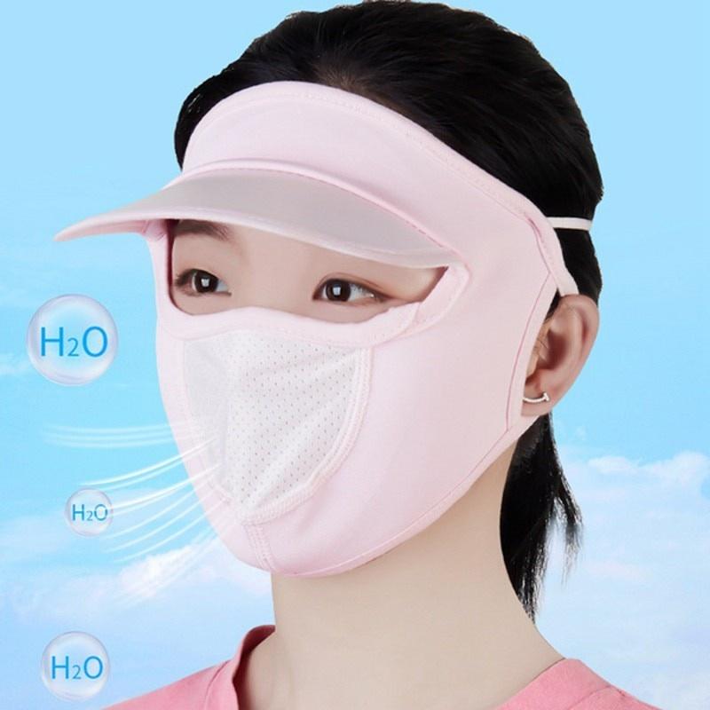 2-IN-1 Sunscreen Hat Full Face Cover Mask Breathable Ice Silk Sun Hat Face Mask Summer Outdoor Sport Riding Cycling Mask Caps