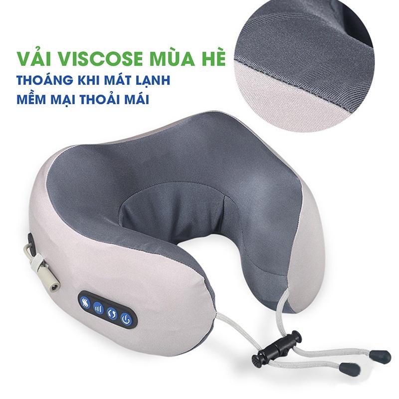 Gối Massage Hồng Ngoại Chữ U, Mát Xa Cổ Vai Gáy, Gối Matxa Giảm Đau Stress Vải Cao Cấp Thoáng Mát