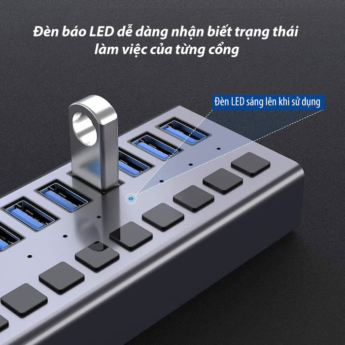 Bộ Chia USB 3.0 16 Cổng ACASIS HS-716MG - Nguồn 12V 7.5A - HUB USB 16 Port 90W