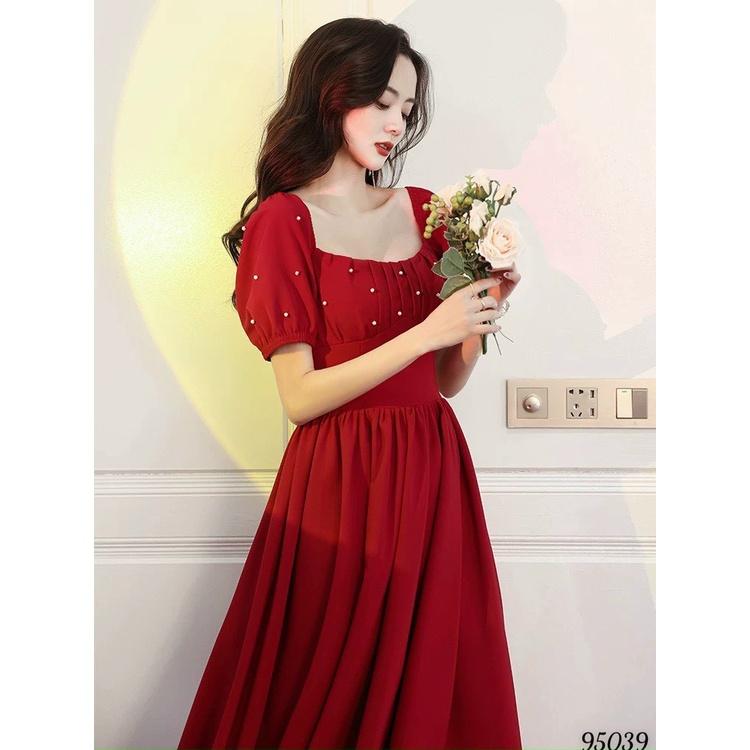 Đầm xoè đính ngọc cổ vuông siêu sang trọng - tôn dáng sành điệu tiểu thư cho các chị em