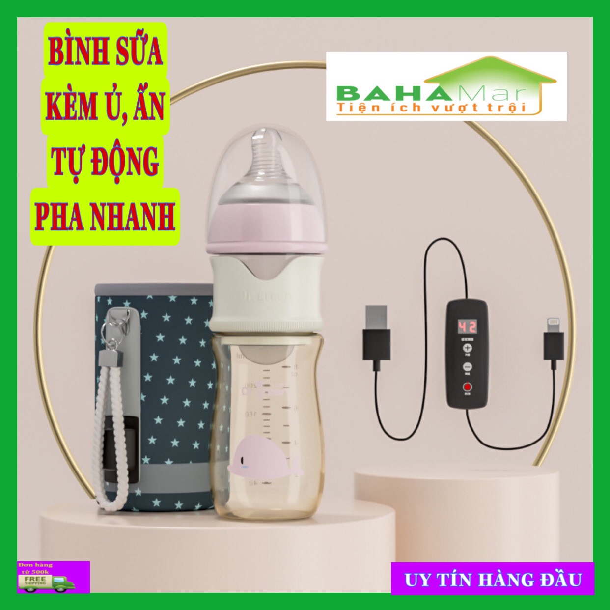 BÌNH SỮA KÈM Ủ TỰ ĐỘNG PHA NHANH "BAHAMAR" Có ngăn chứa sữa riêng biệt, khi cần ấn nhả để lắc pha nhanh trong tích tắc. Có thể điều chỉnh nhiệt độ (có thể điều chỉnh giữa 39-48), có thể hâm sữa, nhiệt độ không đổi.