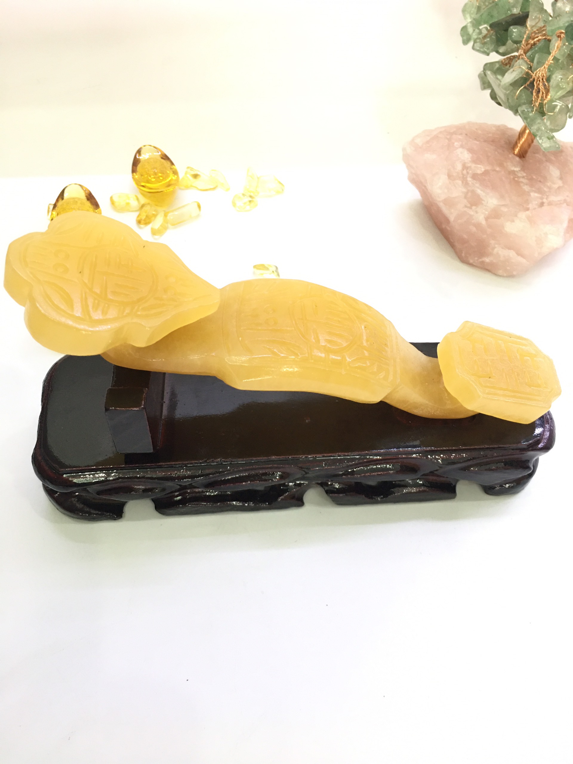 Gậy như ý đá Ngọc Hoàng Long vàng - dài 18cm - 400gr