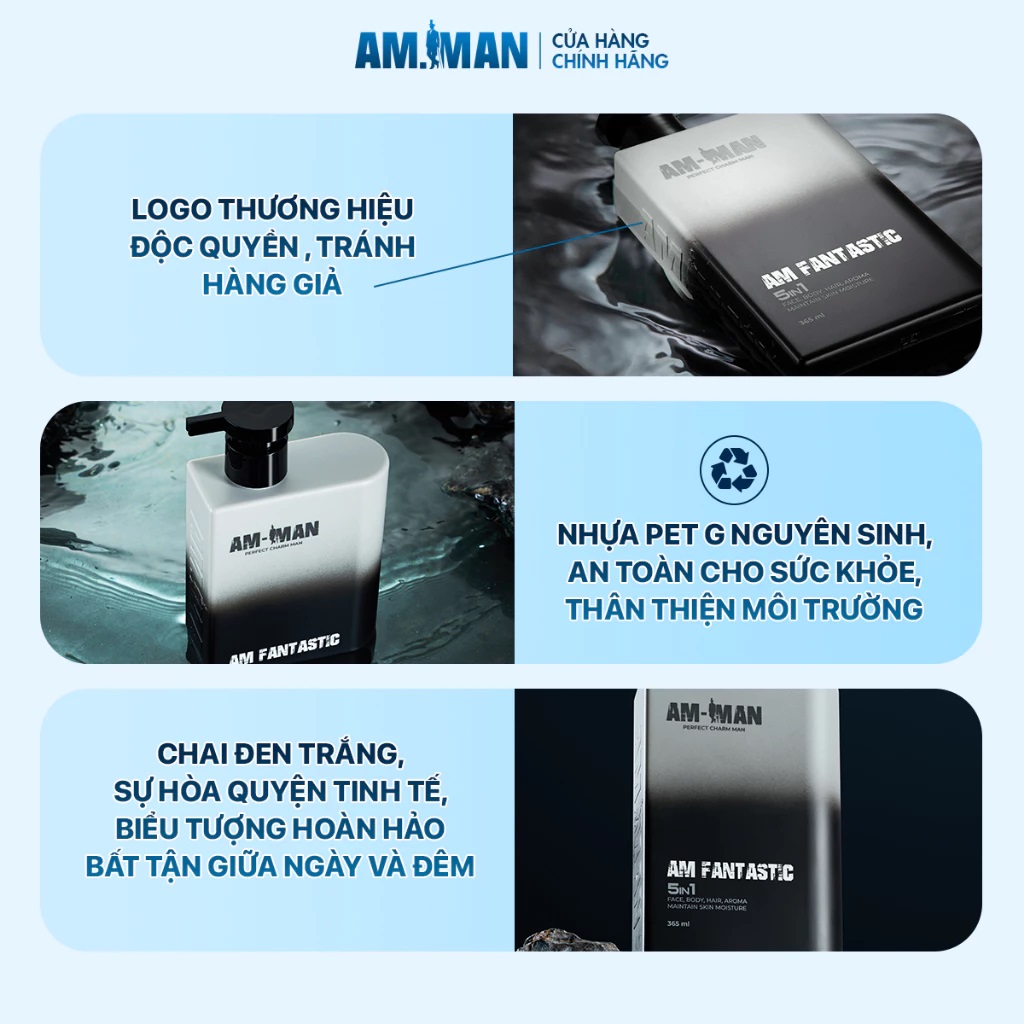 Sữa tắm gội nam hương nước hoa 5 in 1 AM-MAN AM FANTASTIC 365ml
