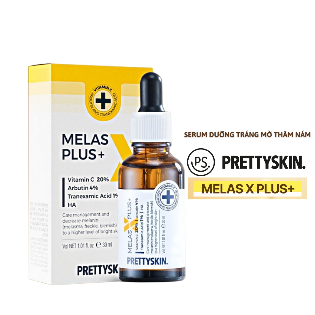 Serum PrettySkin Melas X Plus + Tinh chất dưỡng trắng da mờ thâm hỗ trợ nám dung tích 30ml