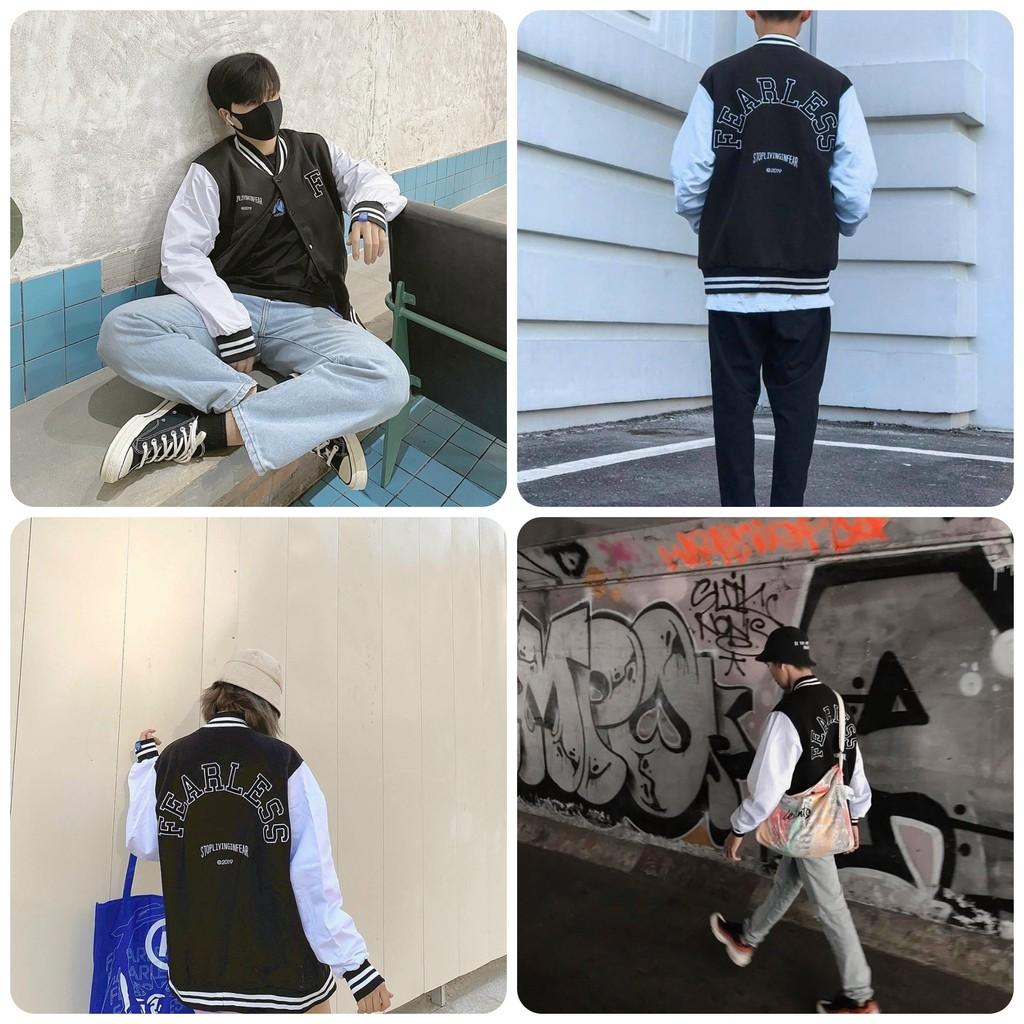 Áo Khoác Bomber/ Áo Khoác Nỉ Bông Nam Nữ Unisex IN FEARLESS Form Rộng Siêu Hot Trend 2021