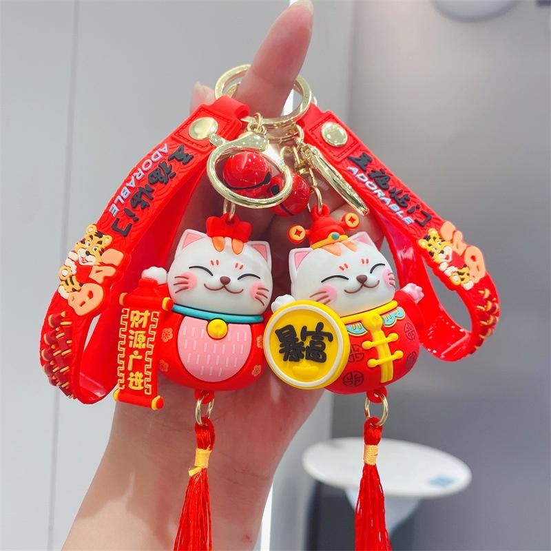 Móc khóa mèo thần tài may mắn có chuông cao cấp đẹp cute hình thú dễ thương phụ kiện túi xách MK7 - Rockcow