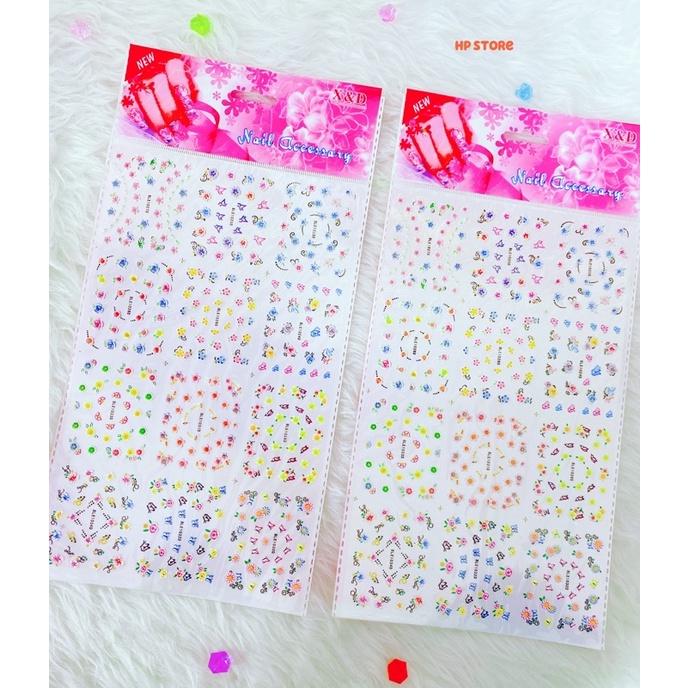 Dán Móng Tay 3D Nail Sticker Các Hoa Văn Xinh Xắn Màu Sắc Tươi, Dán Dính Chắc Chắn Hàng Đẹp - Bộ Tấm 12 Miếng Hoa