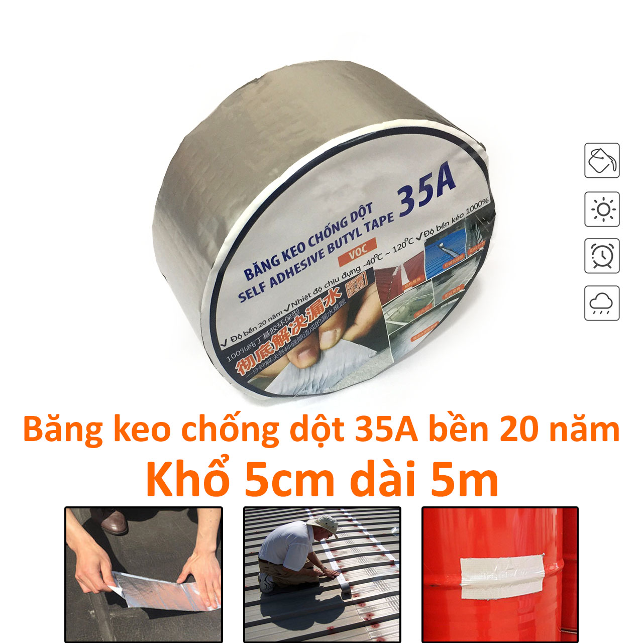Băng keo chống dột chịu nhiệt chịu dãn bền 20 năm 35A khổ 5cm  x 5m
