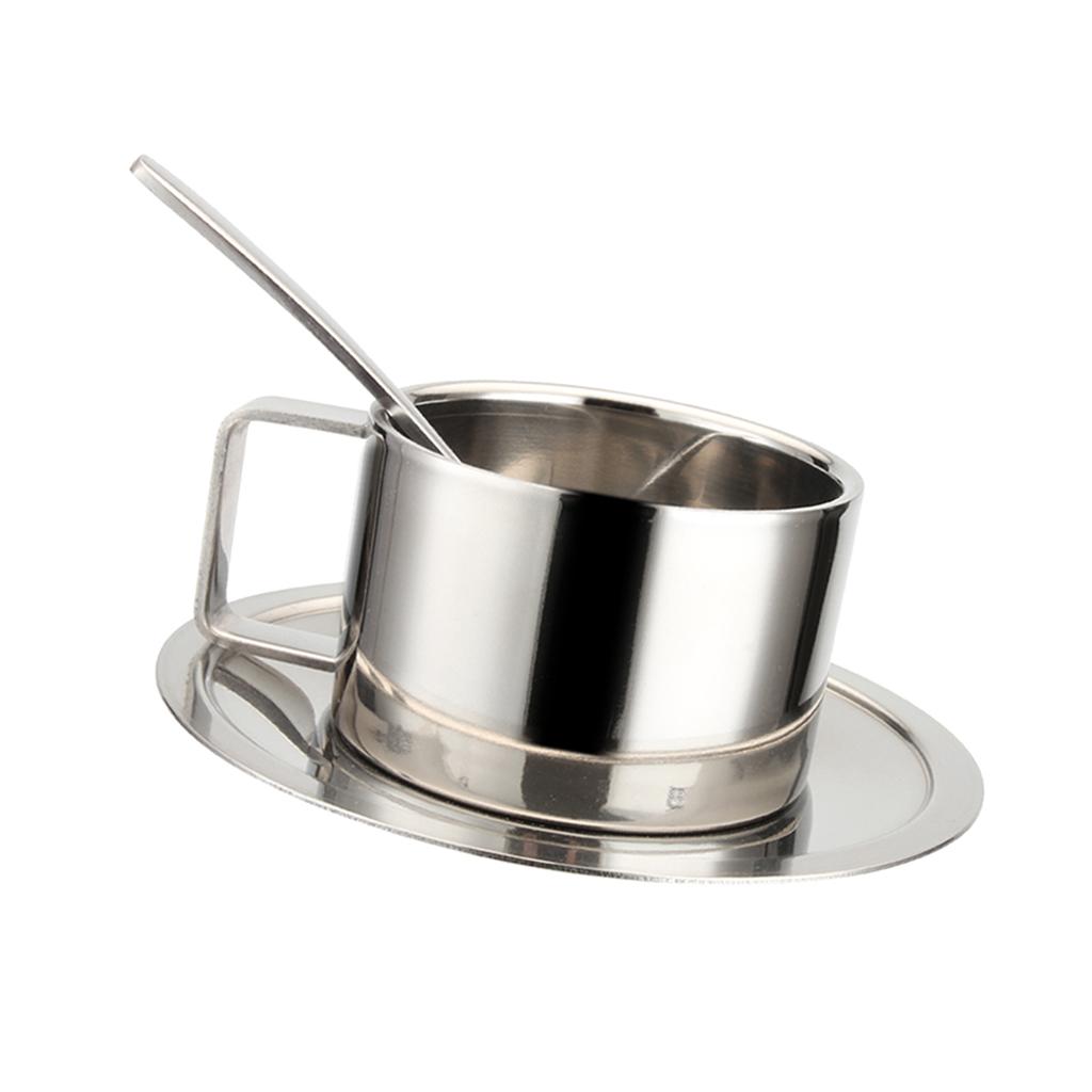 Coffee Cup Set Double Walled Insulated Coffee Mug Milk Cup Saucer Spoon S