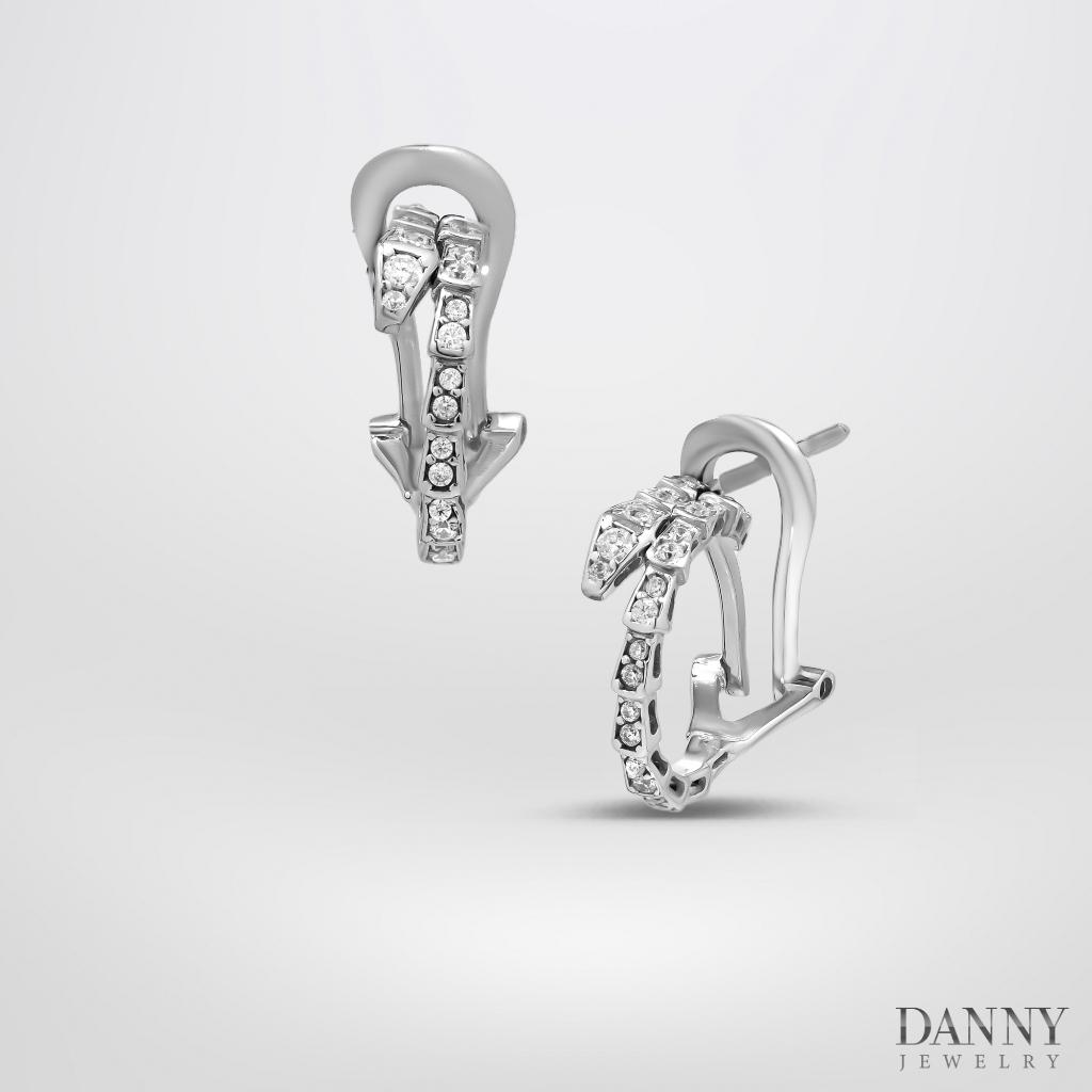 Bông Tai Nữ Danny Jewelry Bạc Thổ Nhĩ Kỳ Xi Rhodium Biểu Tượng Xương Rắn Đính Đá CZ BT009TNK