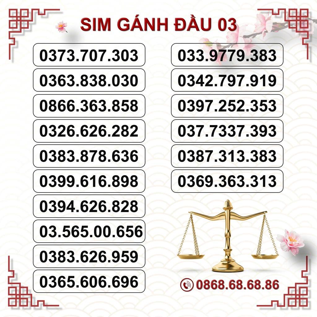 Sim Số Đẹp Sim Gánh Đôi Đầu 03, Sim Viettel Trả Trước, Hỗ Trợ Đăng Ký Chính Chủ Khi Nhận Sim-HÀNG CHÍNH HÃNG