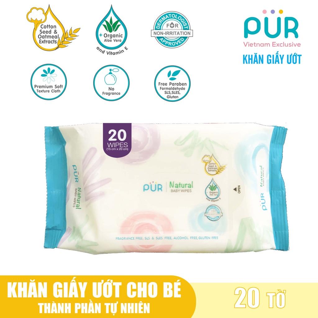 Combo 2 bình sữa Pur cổ rộng 250ml kèm núm M - Tặng gói khăn ướt Pur loại lớn 80 tờ