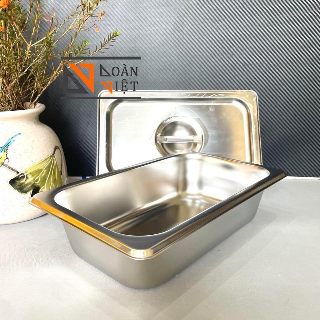 Khay inox 1/4 1/6 1/9 đựng thạch trà sữa, topping các loại- Khay đựng thực phầm . Inox 304 dày, sáng bòng (kèm nắp) - Nh