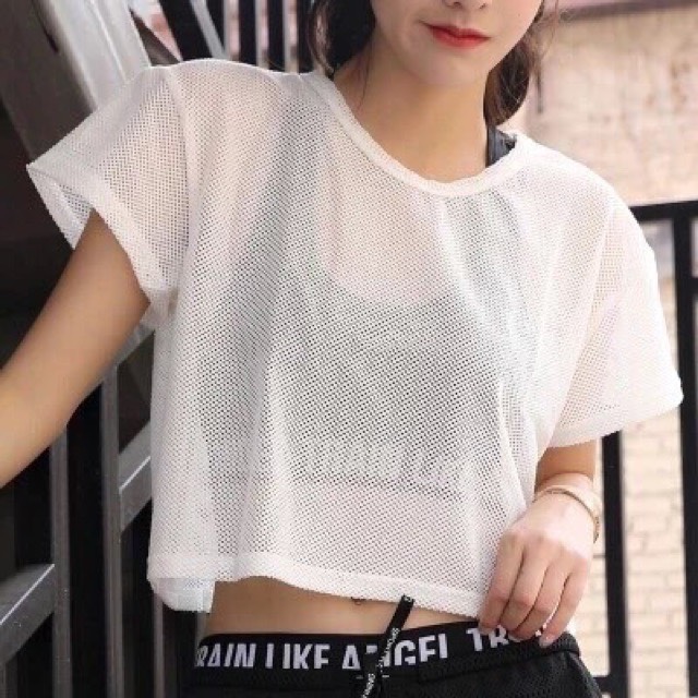 Áo croptop lưới, Áo croptop phối ngoài tập gym, nhảy cực đẹp