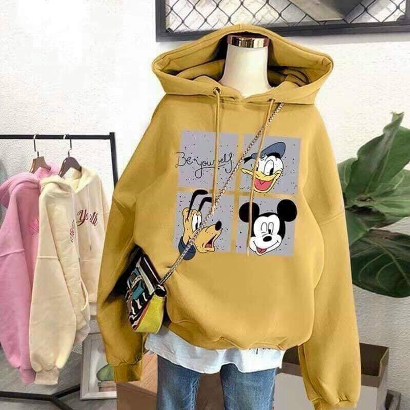 Áo khoác hoodie unisex nam nữ form rộng có mũ to in hoạt hình cute thời trang thu đông