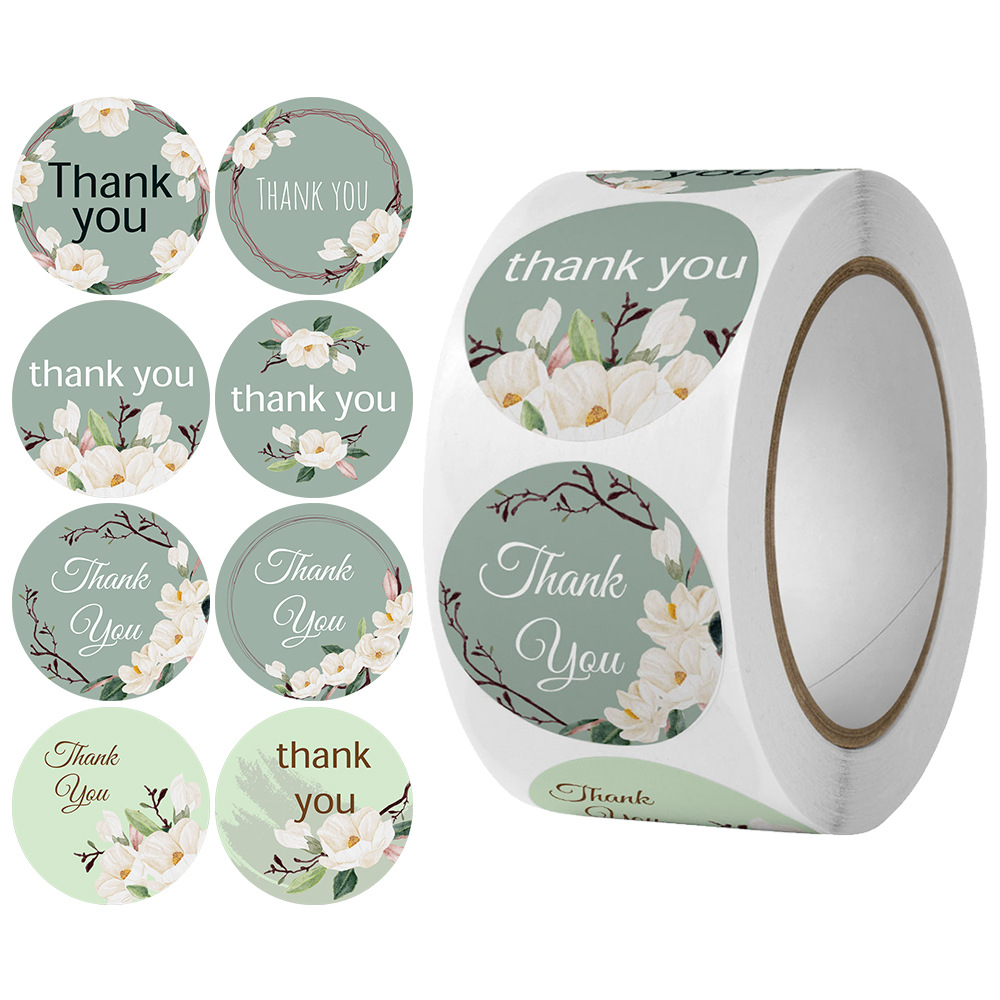 Cuộn 500 tem dán sticker thank you hoa màu sắc thanh lịch size 2.5cm