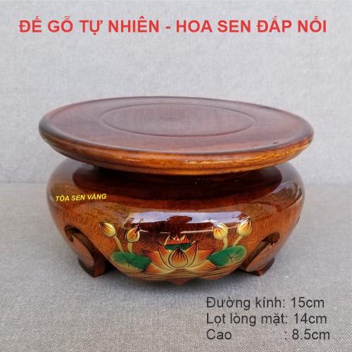 Đế Gỗ Thờ - Đế Gỗ Tự Nhiên Trang Trí Hoa Sen Đắp Nổi