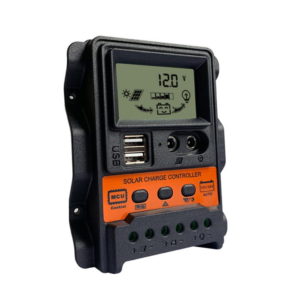 Dual USB Output Photovoltaic Power Controller 12Volt 24Volt Automatic Identification LCD Display Solar Controller Three-stage Charging Management PWM Controllers