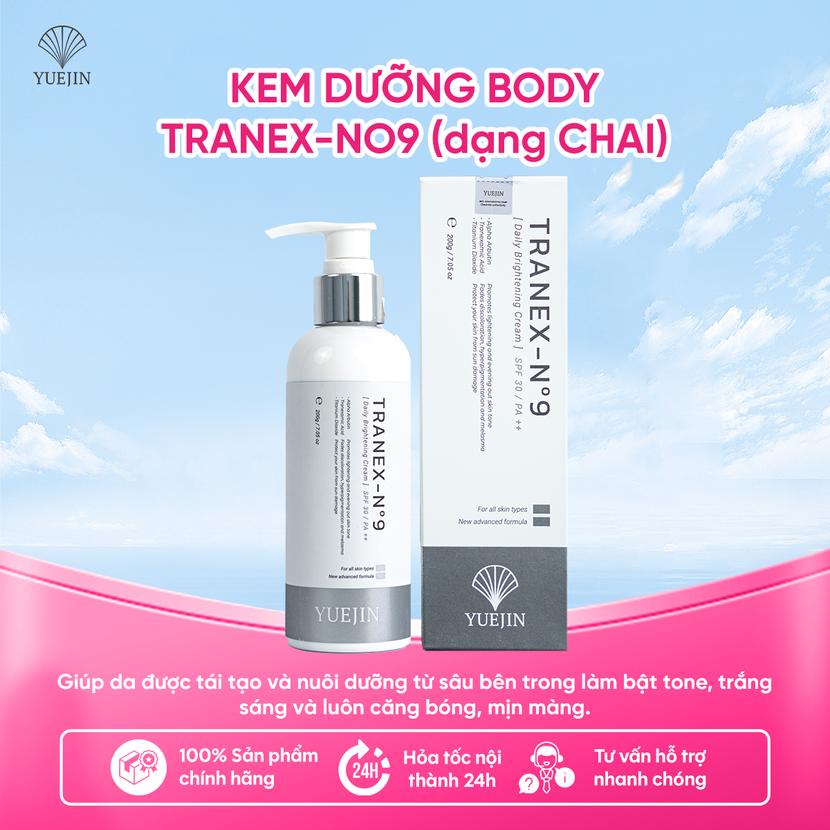 Kem Dưỡng Trắng Da Body TRANEX-No9 dưỡng ẩm, sáng da và giảm thâm - Yuejin